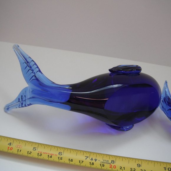 Lot of 3 Murano Art Glass Style Whale Cobalt Blue Paperweight Figurine Vintage - Picture 7 of 8